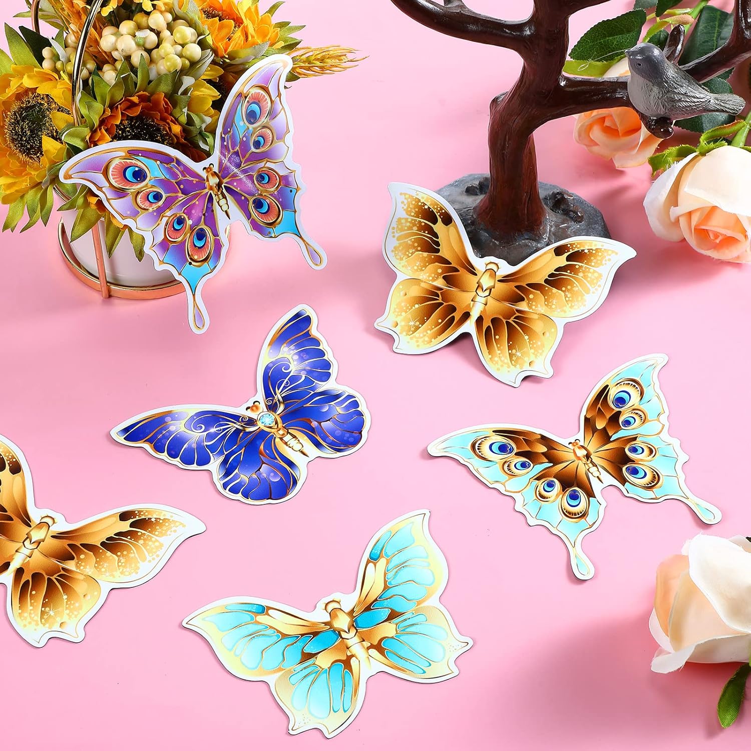 Eaasty 10 Pieces Butterfly Screen Door Magnets Double Sided Screen Door Magnets Stickers Magnetic Flexible Protector Decorative Multicolor for Window Patio Sliding Doors Protector(Elegant Style)