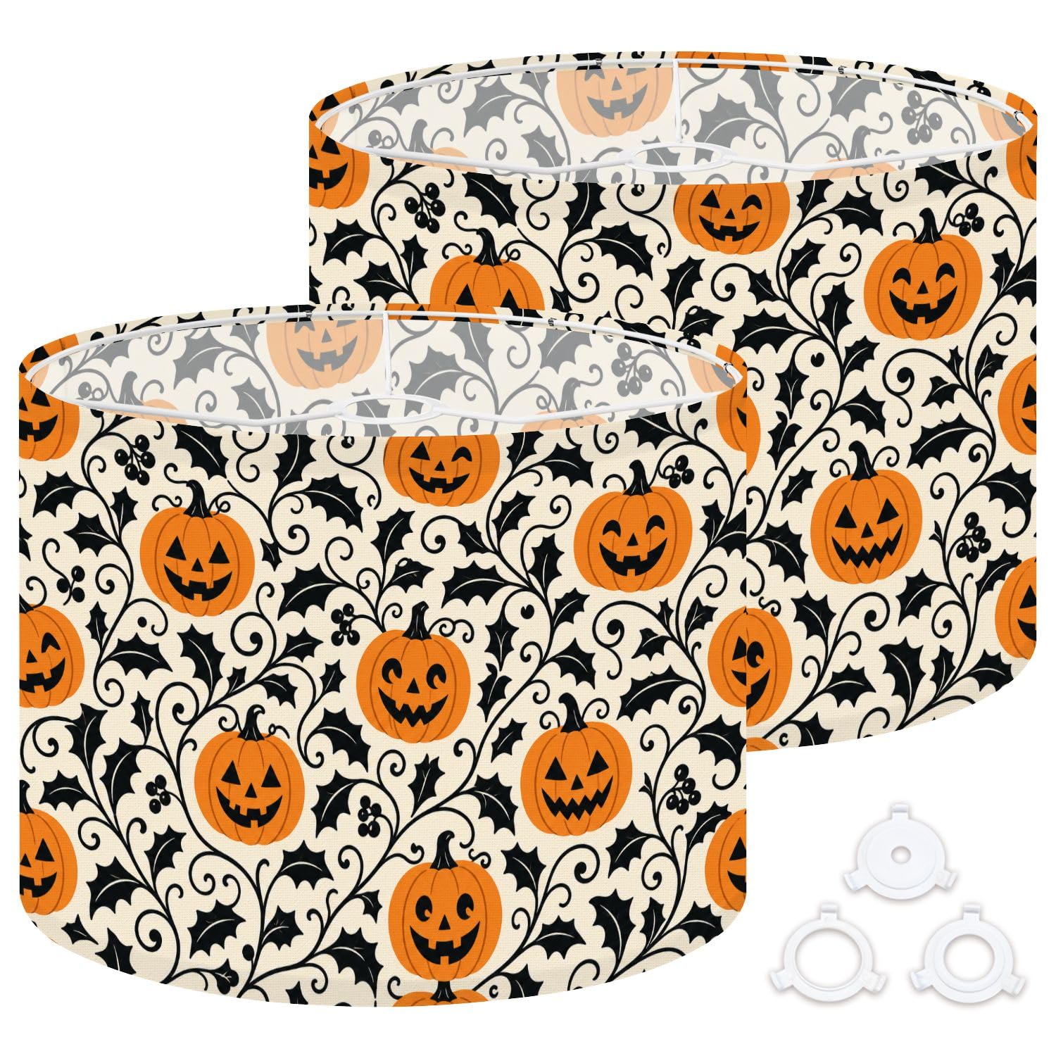 Deruinvaio Multi3 2Pcs 13In Lampshade Lamp Shade Halloween Pumpkins Black Leaves Cream For Ceiling Light, Table Lamp Floor Lamp Easy Assembly Replacement Light Shade