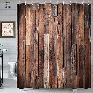 Wood Plank Rustic Shower Curtain for Bathroom, Brown Wooden Board Farmhouse Grunge Lodge Cottagecore Print Shower Curtain Sets, Polyester Fabric Shower Curtain 72x72 Inch