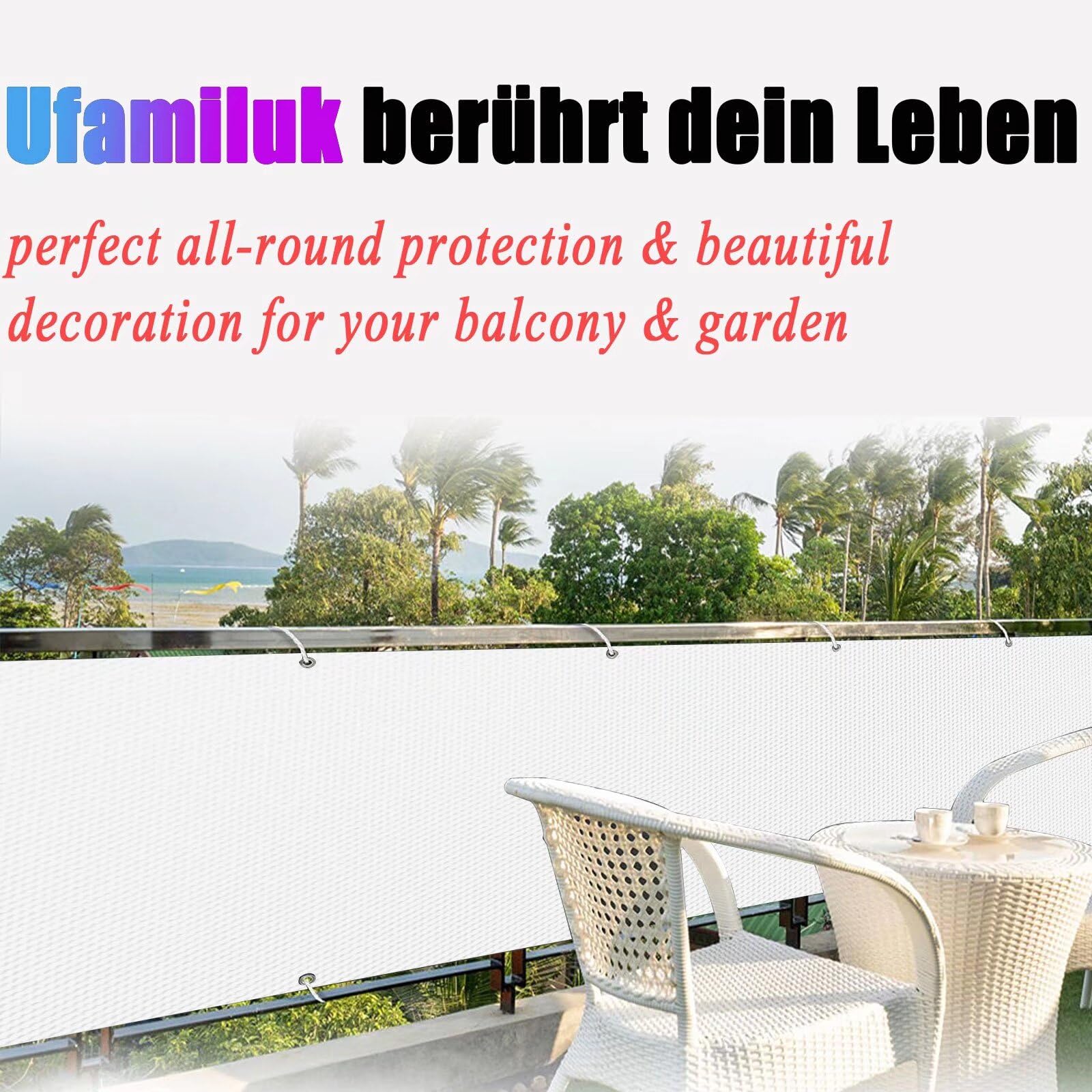 Oscurante Balcone Bianco Protezione Privacy Frangivento in 200g/㎡ PES Oscurante Telo frangivento per Esterno ringhiera Recinzione Giardino 100x600cm