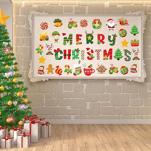 Miniatura 7 de Juego de 72 tablones de anuncios de Feliz Navidad, decoración de invierno, árbol de Navidad, corona de dulces, manualidades, cartulina, recortes,