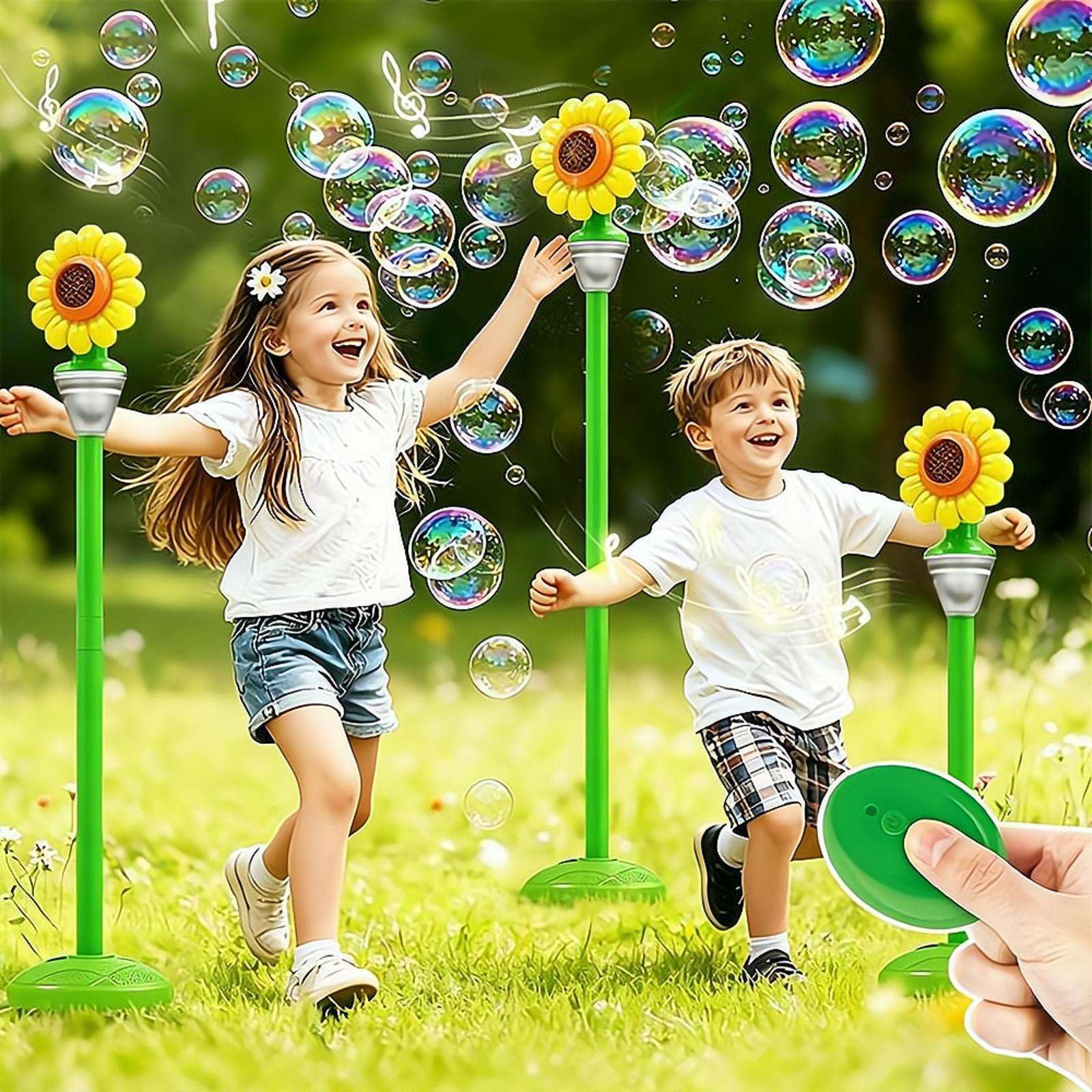 Bubble Maker Machine for Kids Toddlers, Sunflower Bubble Maker with Light Music for Parties, 3-Level Adjustable Heights, Rechargeable Automatic Bubbles Blower Machine for Outdoor Wedding Party