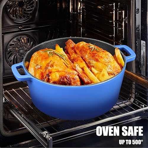 Miniatura 4 de Horno holandés de hierro fundido esmaltado de 5.5 cuartos de galón, olla holandesa esmaltada 2 en 1 con tapa de sartén para parrilla, estufa,