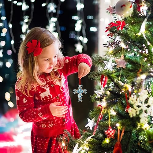 Miniatura 10 de WaaHome Adornos de Navidad cristiana de cruz de metal, adornos de Navidad religiosos, adornos de Navidad religiosos, recuerdos de cruz rosa, adornos