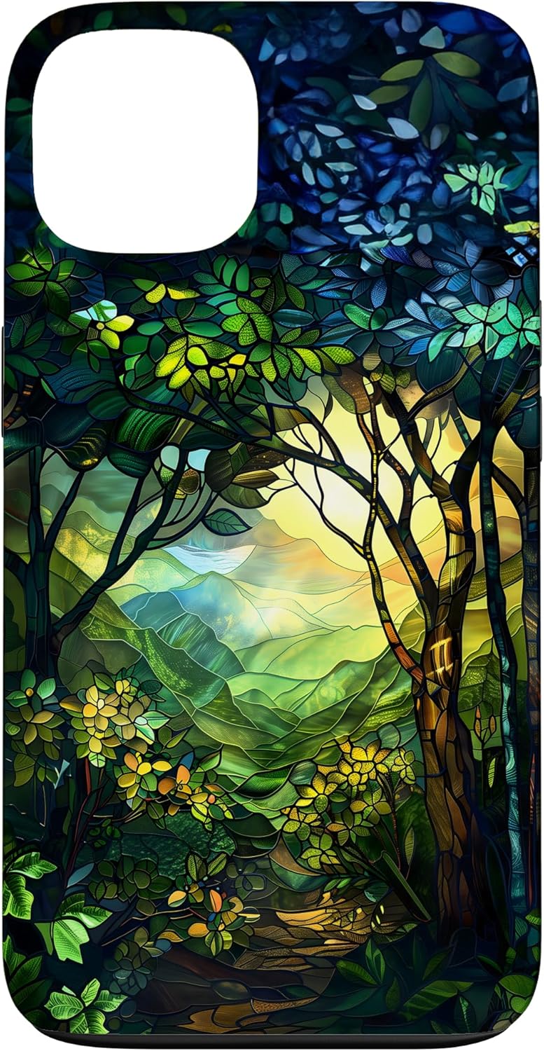 Dense Forest Stained Glass Pattern Case for iPhone 13