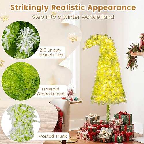 Miniatura 7 de HAPPYGRILL - Árbol de Navidad artificial de 5 pies con luces preiluminadas, con parte superior flexible, cubierto de copos de nieve, árbol de