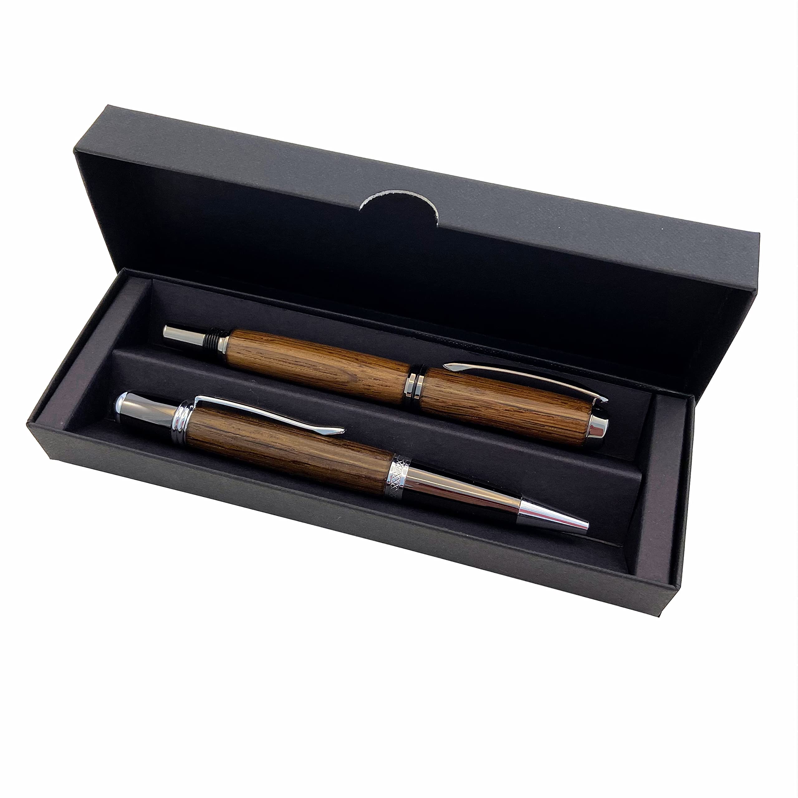 Handgefertigtes Schreibset aus Echtholz | Geschenkset mit Füller & Kugelschreiber aus Edel Holz im Etui | Exklusives Business Geschenk Set für Mitarbeiter & Kunden (Mooreiche)