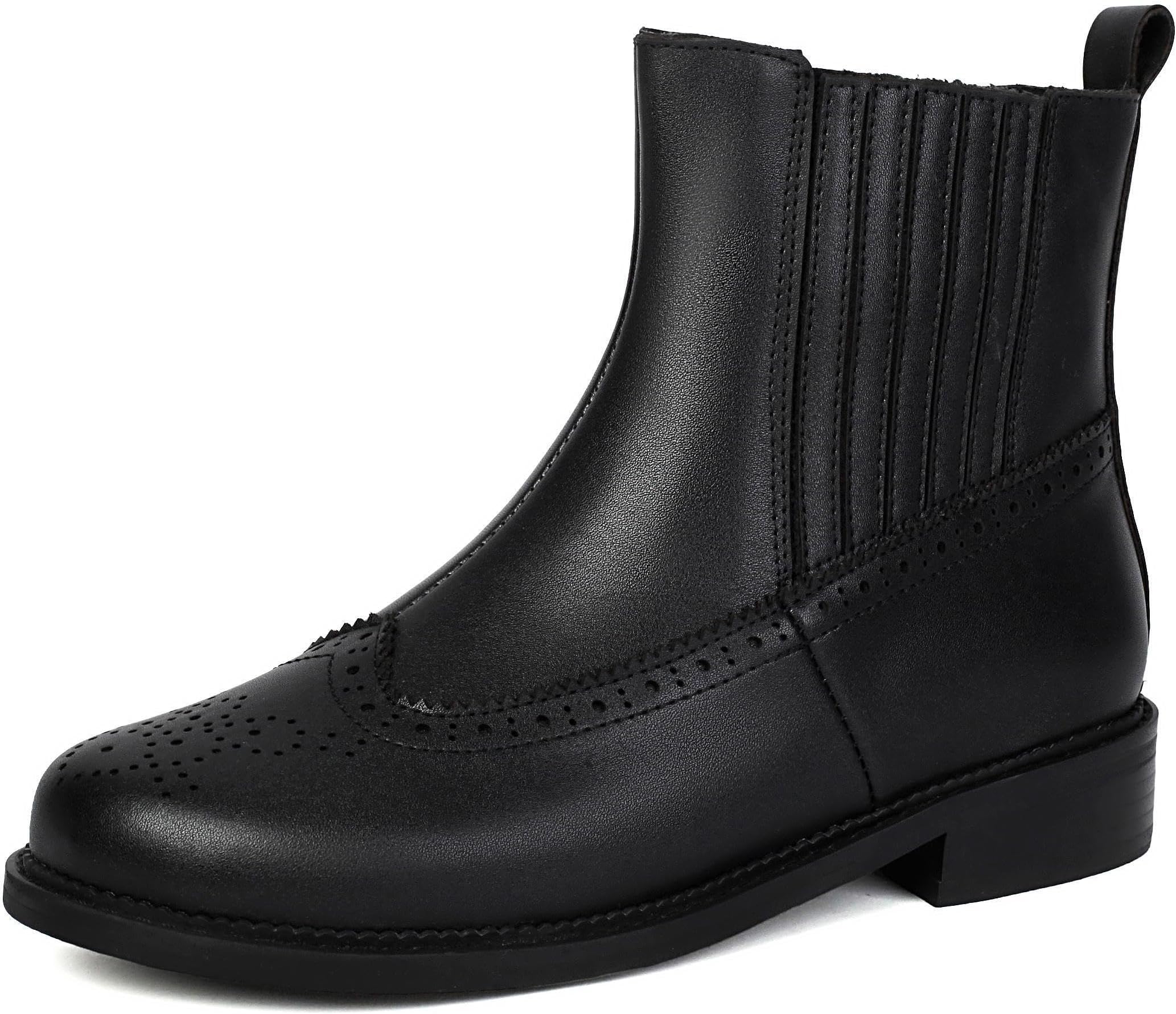 Women's Chelsea Boots Ankle Oxfords Boots Round Toe Flat Chelsea Dress Fashion Low Heel Wingtip Ankle Boots