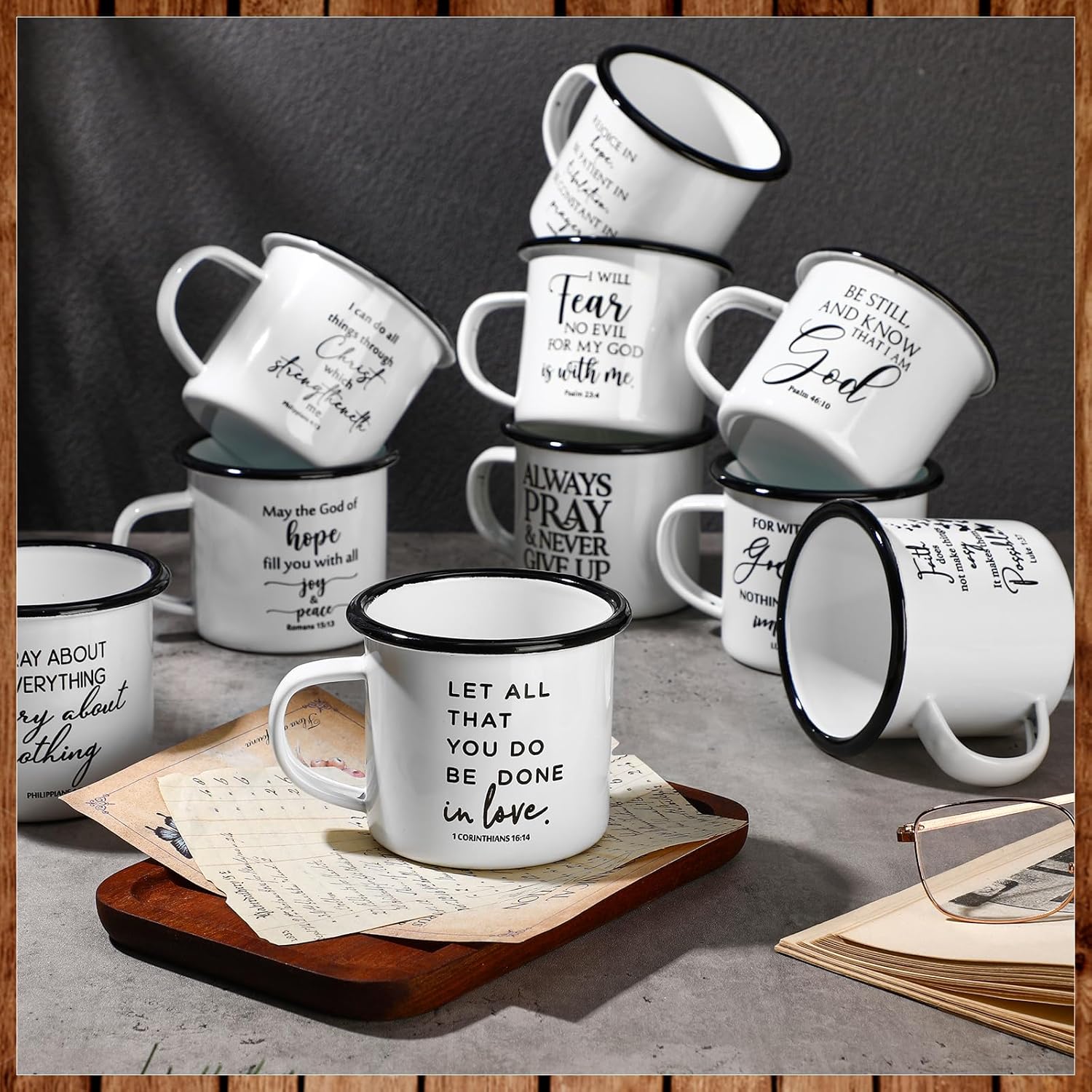 Mifoci Christian Mothers Day Gifts Enamel Mugs Inspirational Coffee Mugs with Handle Bible Verse Religious Camping Cups Church Party Favors for Church Clergy Pastor Women Graduation(White,12 Pcs)