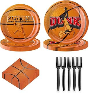 Basketball Party Decorations-96Pcs Basketball Plates&Napkins Disposable Birthday Sports Party Supplies Basketball Tableware for Adult Birthday Youth Men Game Day Team Celebration Serves 24