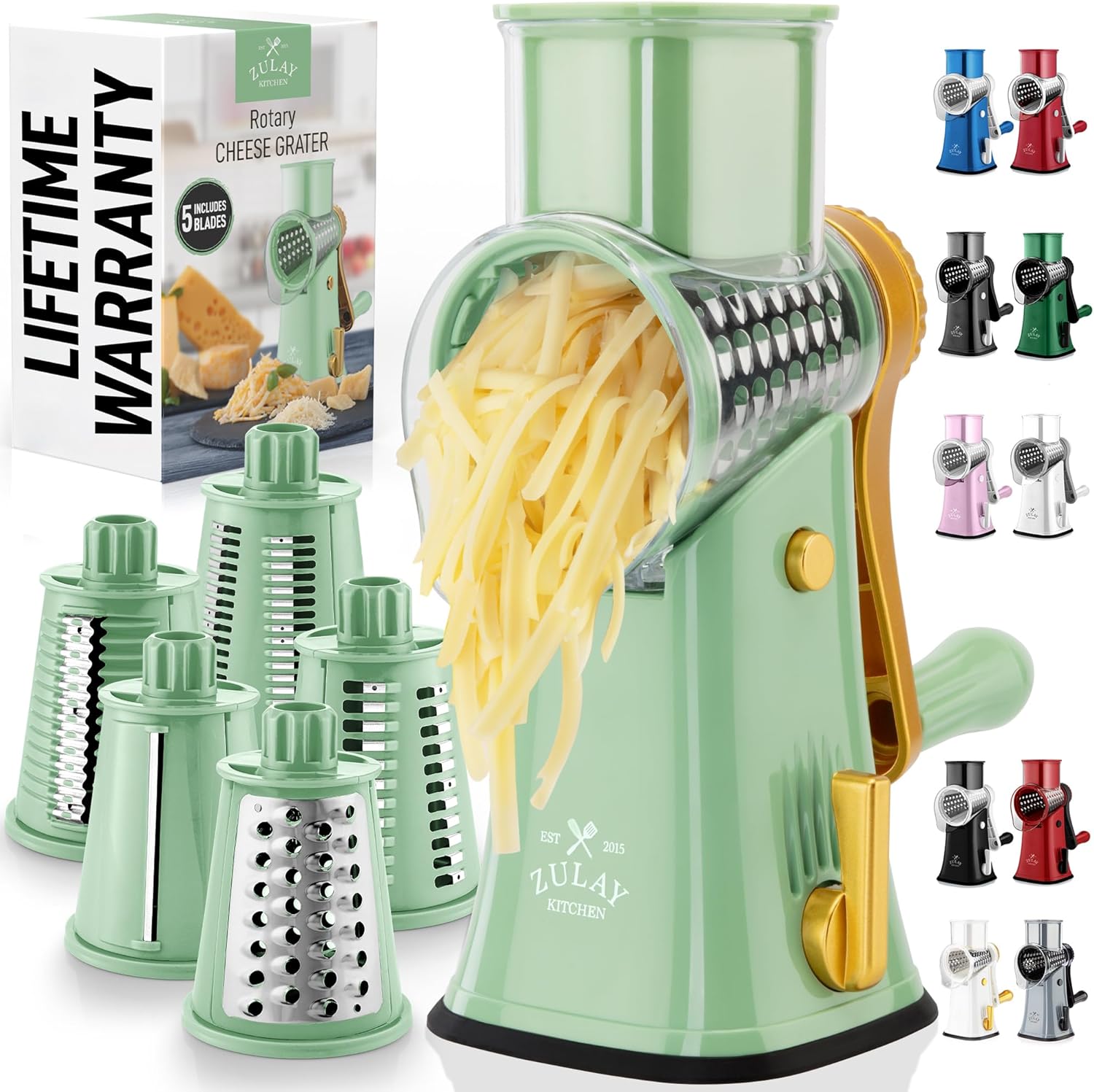 Zulay Kitchen Rotary Cheese Grater with 5 blades