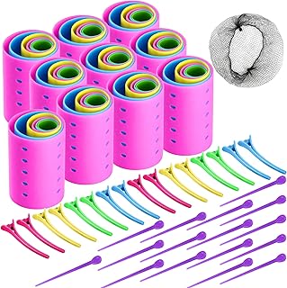 141 Pcs Hair Rollers Set Include 60 Plastic Hair Rollers with 60 Pins, 20 Duck Teeth Clips - Hairdressing Curlers Tools for Men and Women DIY Styles (Random Color)