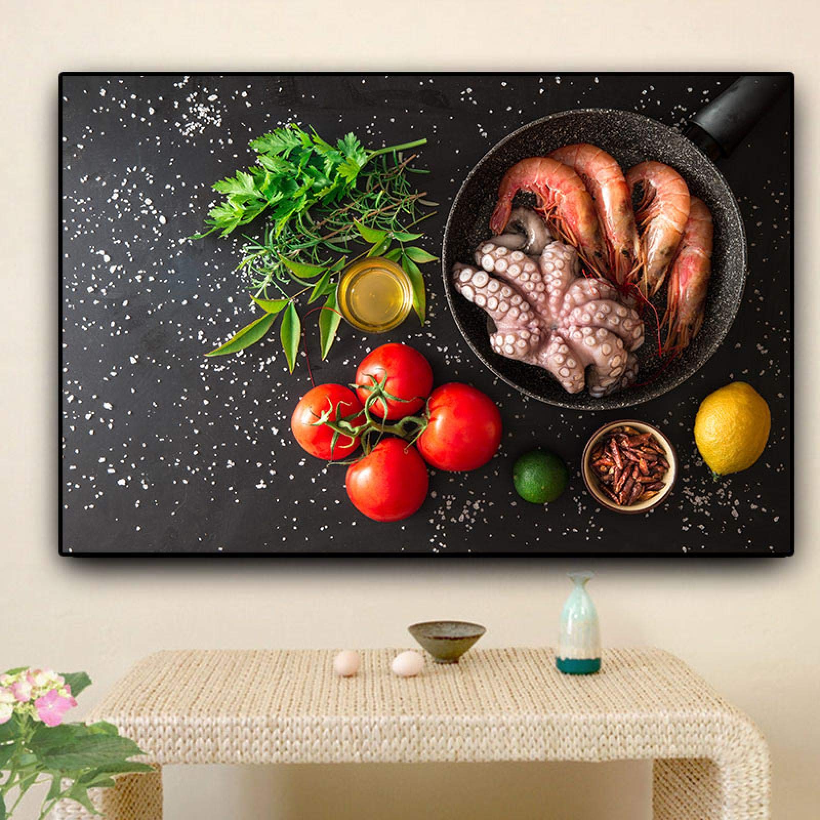 Toile cuisine fruits de mer impression haute définition légumes affiche 50x70cm