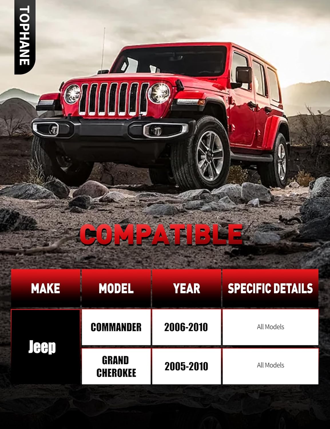 Front Upper Control Arms for 2005–2010 Jeep Grand Cherokee WK & Commander XK – Upgraded Polyurethane Bushings, Red – K620188