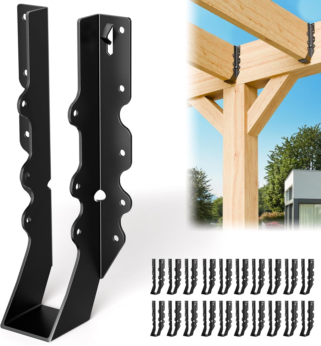 20 Pcs Black 2x10 Joist Hanger,LU210 18 Gauge Double Shear Face Mount Joist Hanger,Hurricane Ties for Rafters Tie Brackets Great for Floor Deck and Ceiling Joists