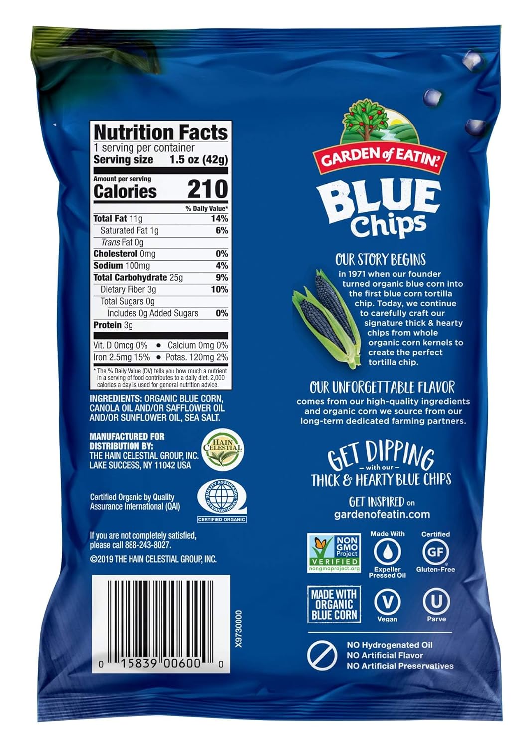 Garden of Eatin' Tortilla Chips, Blue Corn, 1.5 oz. (Pack of 24)