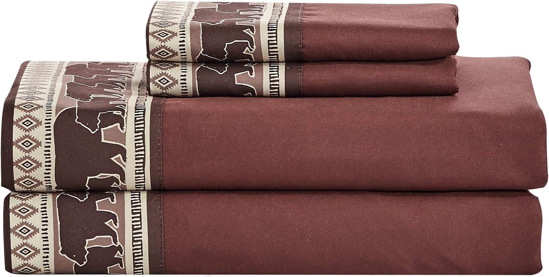 Sheets & Beyond Cabin Printed Super Soft Cotton Touch Microfiber 4 Piece Bedroom Sheet Set (King Size, Bear)