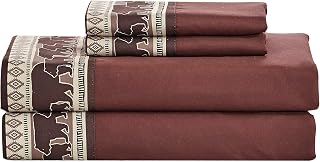 Sheets & Beyond Cabin Printed Super Soft Cotton Touch Microfiber 4 Piece Bedroom Sheet Set (King Size, Bear)