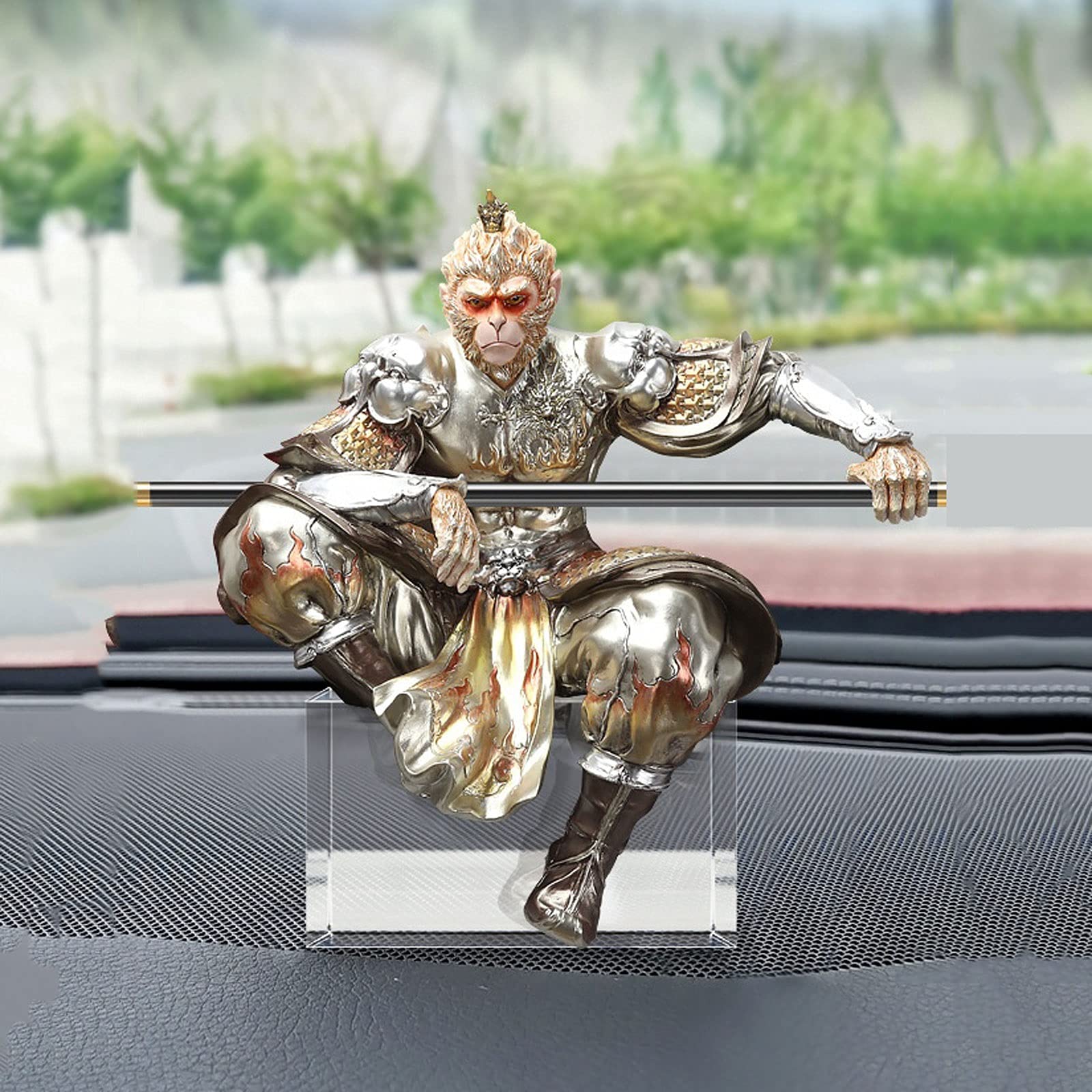 Sun Wukong Statua Walczący Budda Kreatywna dekoracja Ozdoby Salon Pulpit Rzemiosło Małpa Król Rzeźba Szkło Stal Materiał Dekoracja Biura Prezent Urodzinowy Akcesoria Pulpit Pszczoła
