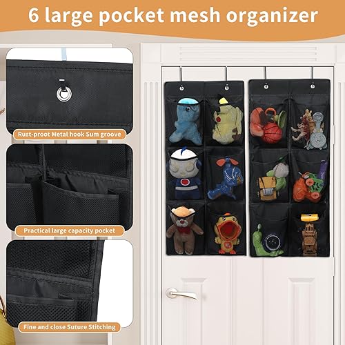 Miniatura 4 de Organizador de zapatos sobre la puertapared, paquete de 2, estrecho, zapatero colgante para armario, baño, caravana, despensa, campamento, negro