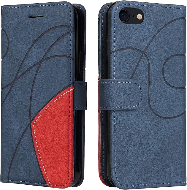 NEXCURIO Wallet Phone Case for Apple iPhone SE 2022 5G / iPhone SE 2020 / iPhone 8 / iPhone 7 Case Wallet with Credit Card Holder Stand Women Men Leather Flip Case Folding Cover Shockproof - Blue