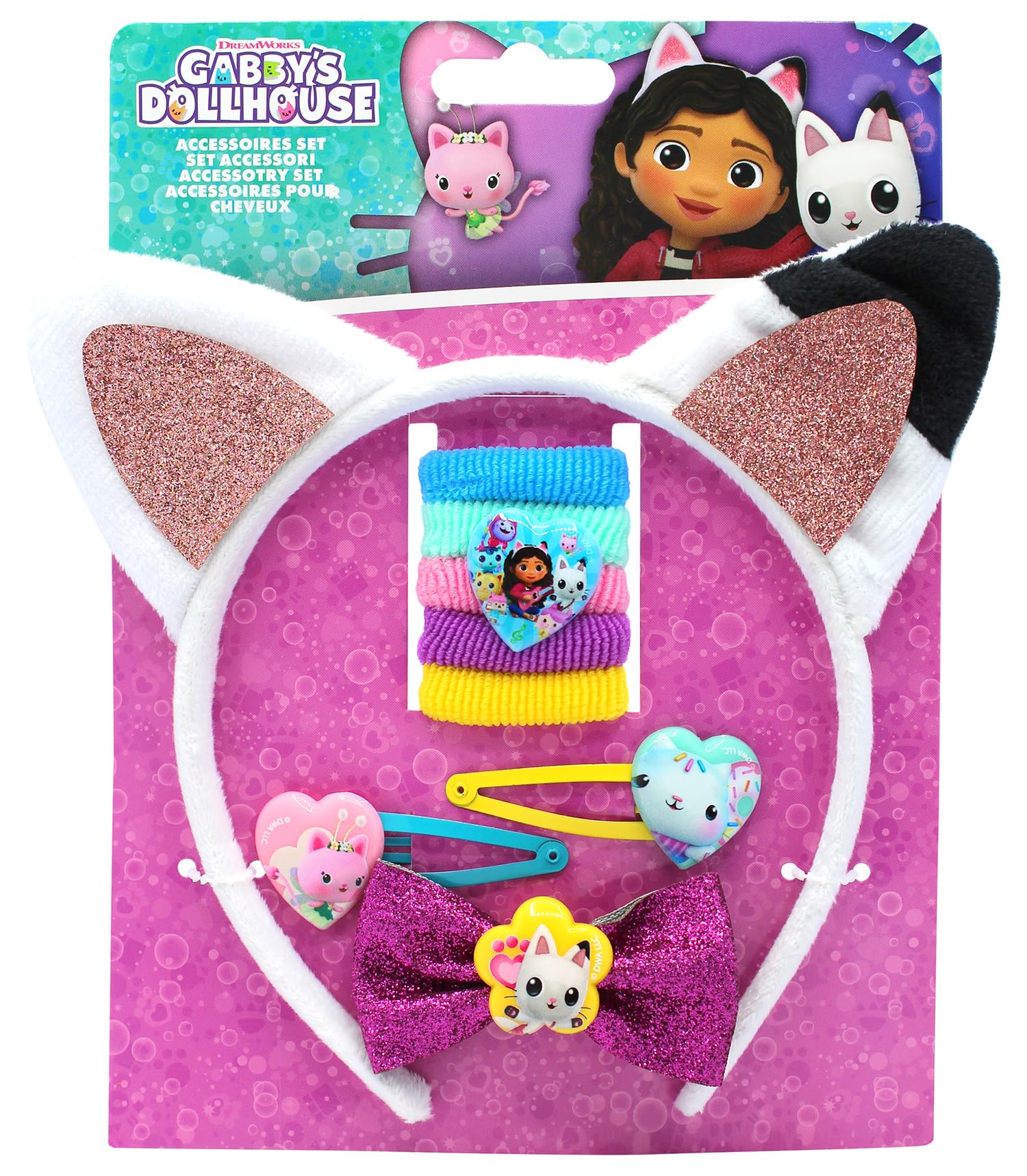 Gabby's Dollhouse Haarschmuckset mit Katzenohren, 5 Haarbänder und 3 Haarclips 16,5x2x20,5 cm