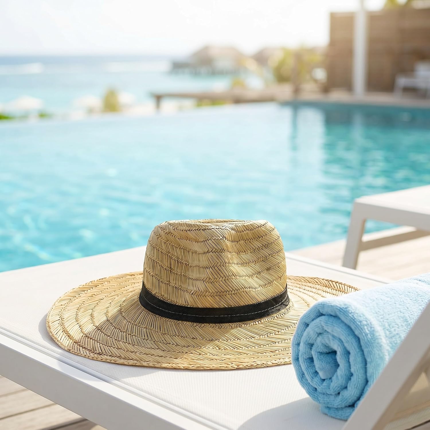2pcs Wide Brim Straw Sun Hat for Men, Khaki Western Cowboy Style