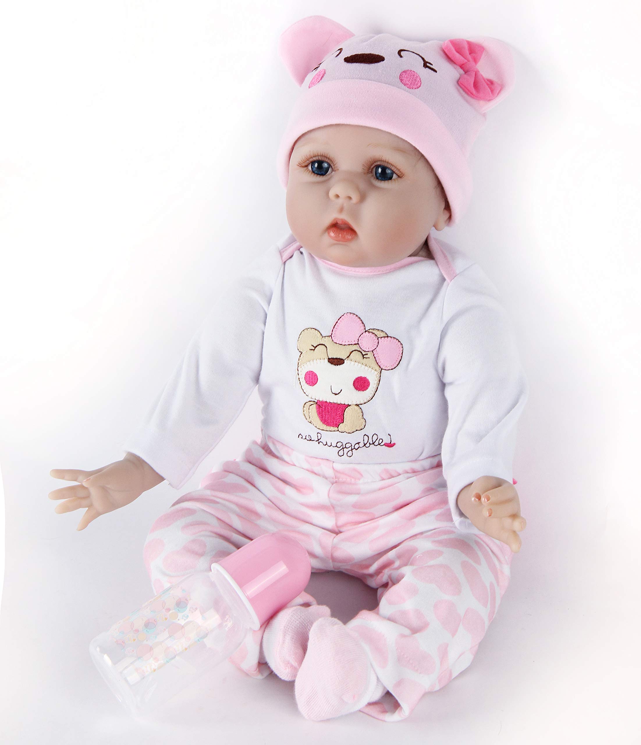 Muñecas Reborn 22 Pulgadas Lifelike Hecho a Mano Recién Nacido Suave Muñeca De Silicona Realista Recién Nacido Muñeca Ojos Azules Reborn Niñas Niño Juguete Regalo