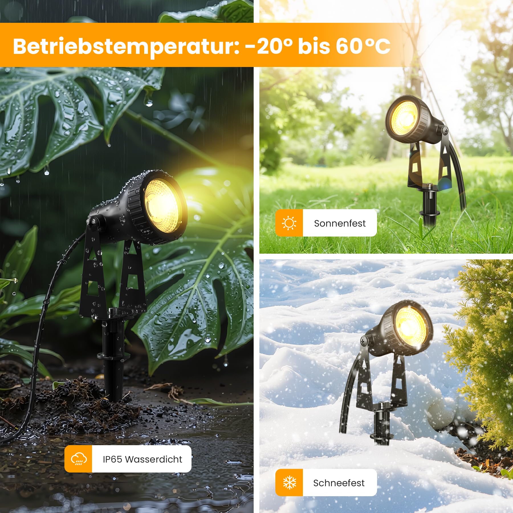 Zuske Gartenbeleuchtung LED Außen, 36FT/11m 4-in-1 Gartenleuchten mit Stecker, Gartenstrahler IP65 wasserdicht Wegbeleuchtung Bodenstrahler für Garten Terrasse Rasen Hof Einfahrt Partei