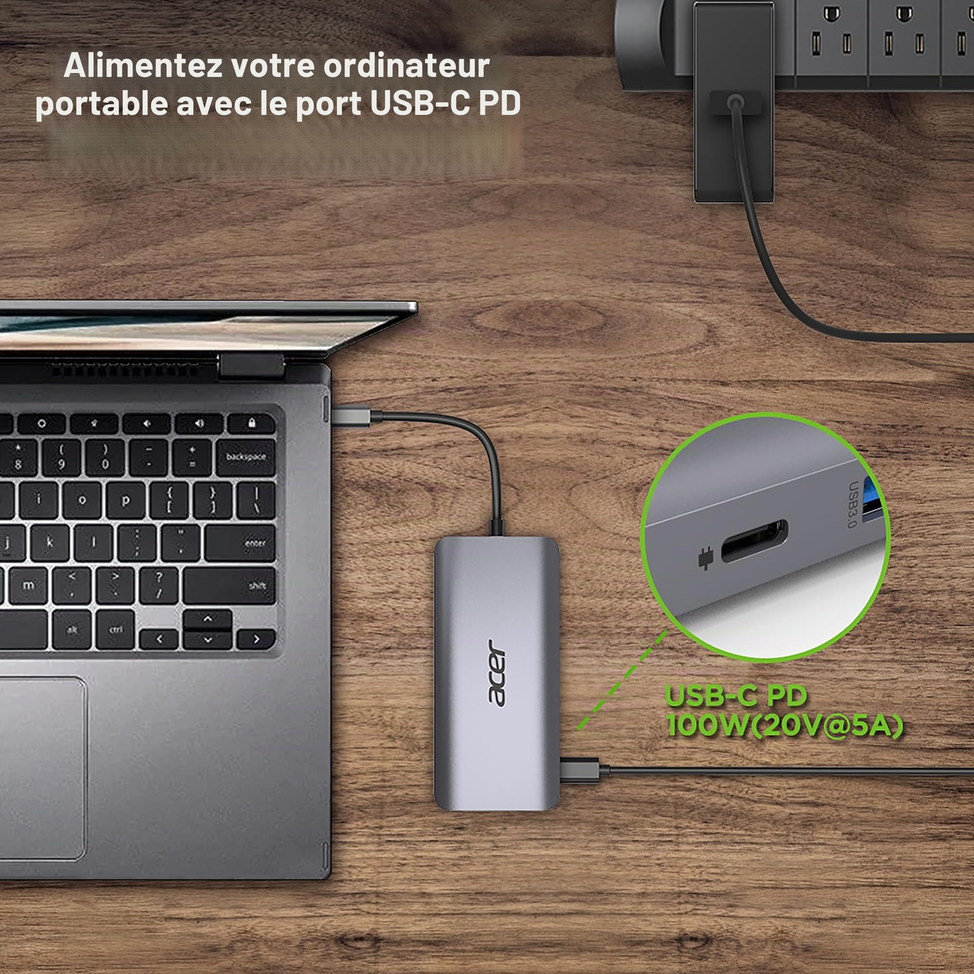Acer HP.DSCAB.009 Station d'accueil avec Fil USB 3.2 Gen 1 (3.1 Gen 1) Type-C Argent