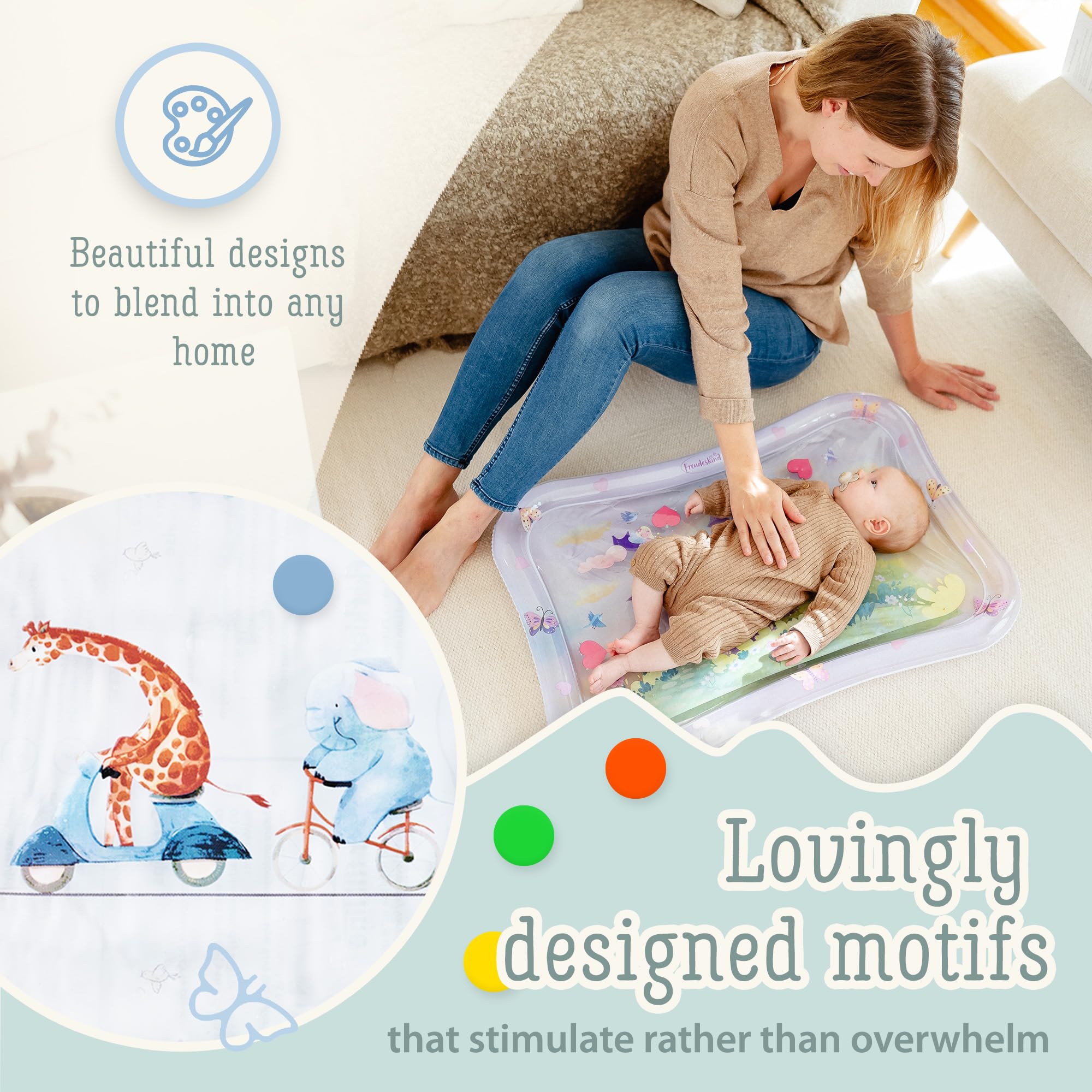 Mata wodna XXL TummyTime od Freudeskind – Nadmuchiwana mata do zabawy dla niemowląt – od 0-36 miesięcy – Sensoryczna mata Montessori – Zabawka na czas leżenia na brzuszku