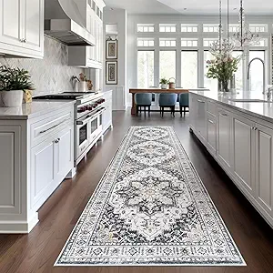 Madane Runner Rug 2x8, Washable Hallway Runner Rugs, Non-Slip Low-Pile Soft Kitchen Rug Runner Laundry Room Rug, Vintage Throw Entry Foyer Mat for Entrance Living Room (Black, 2 x 8)