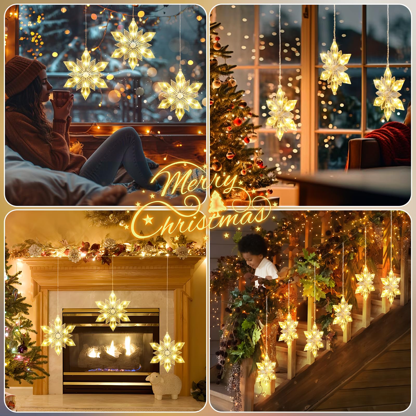 Quntis Luci natalizie da 86,4 cm, a batteria, confezione da 3 luci a 36 LED a forma di fiocco di neve, con timer di memoria, 8 modalità scintillanti, decorazione natalizia per interni e invernali