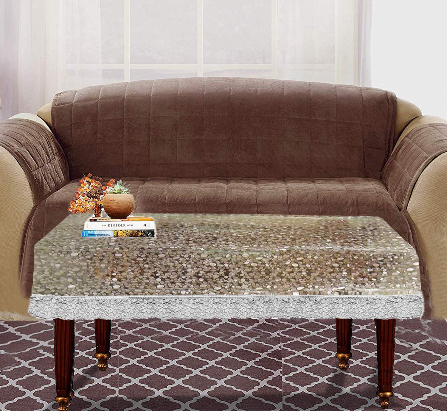 Kuber Industries Transparent 3D Design PVC 4 Seater Center Table Cover 60"x40"(Silver)-KUBMART2710
