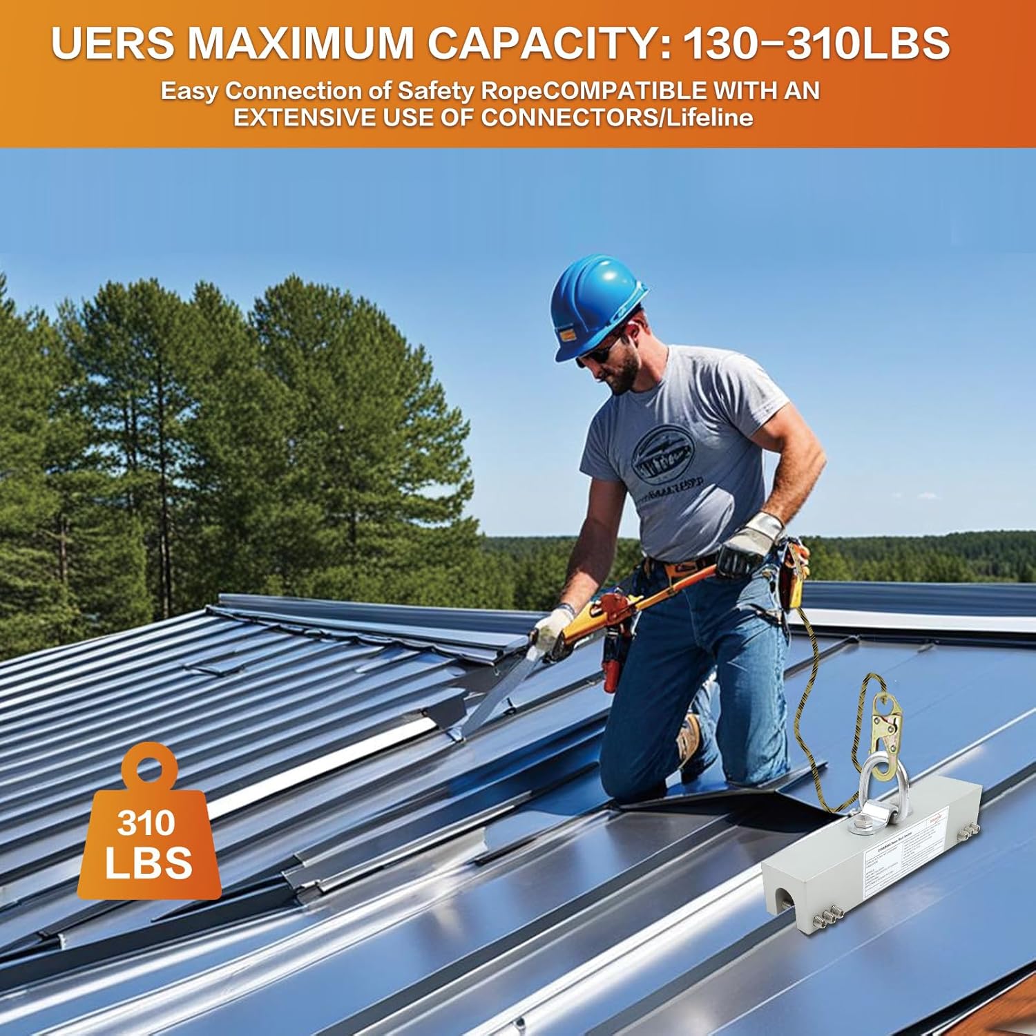 Standing Seam Roof Anchor, Aluminum Construction, Non - Penetrating Design for T - Seam, SnapLok & MR - 24 Roof Profiles, OSHA Compliant Fall Protection