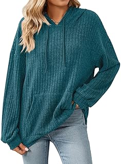 Gemulate Jumpers for Women Long Sleeve Tops Sweaters with Pocket Ladies Lightweight Drawstring Hoodie Sweatshirts S-2XL