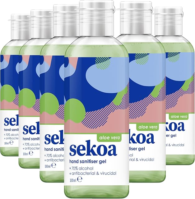 Amazon Brand - Sekoa - 70% Alcohol Hand Sanitiser Gel (Aloe Vera 100ml x6)