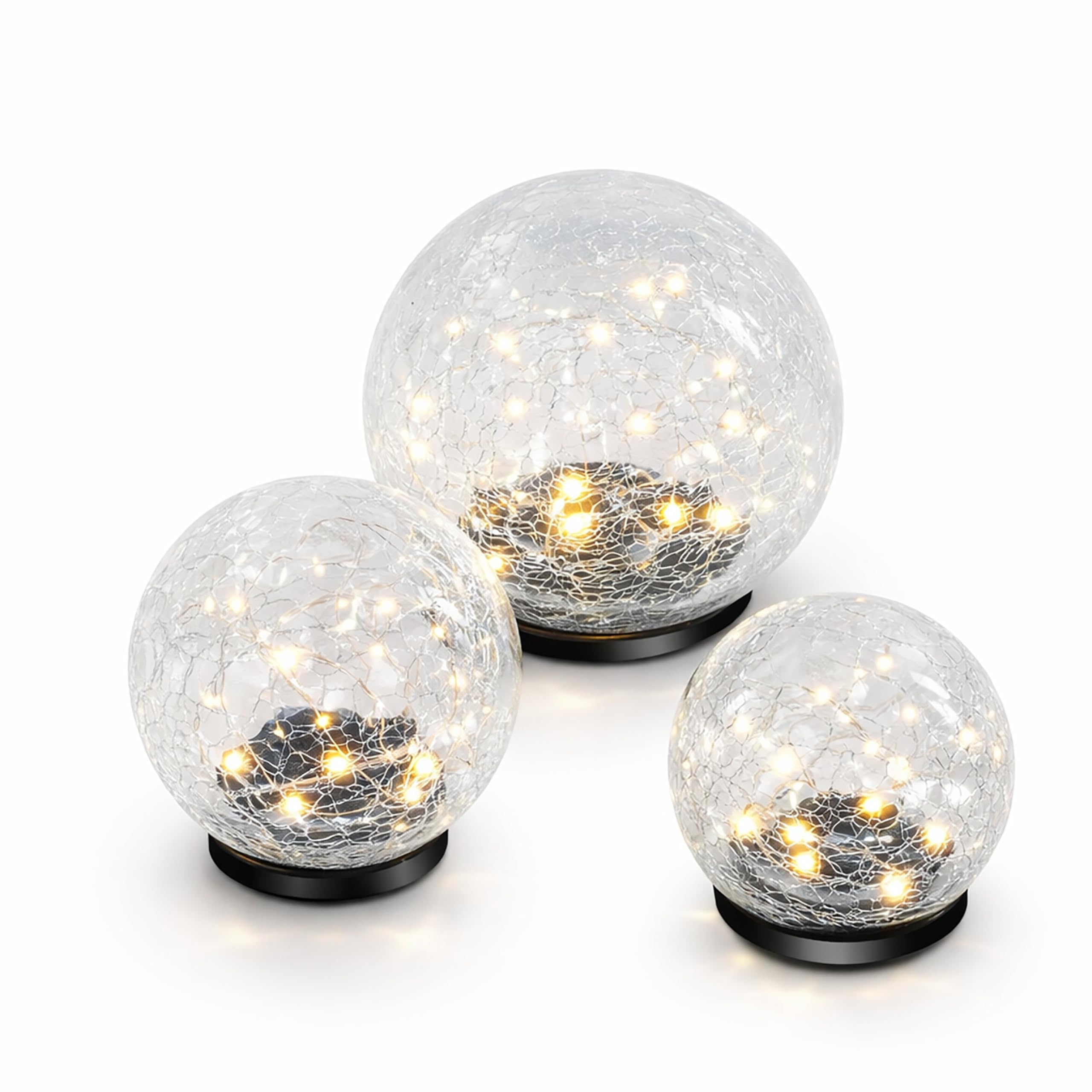 Esotec Bruchglas Solarkugeln für außen winterfest, 3er Set Glas-Kugeln Golden Balls, Gartendeko Solarlampen für außen, warmweiß, Gartenbeleuchtung 102088