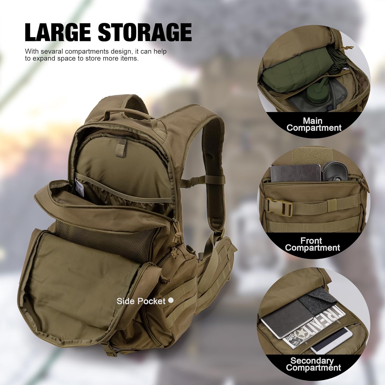 Mardingtop 28L Tactical Backpack for Men with Loop and Hook Patch, Molle EDC Motorcycle Backpacking Backpack for Hiking,Camping