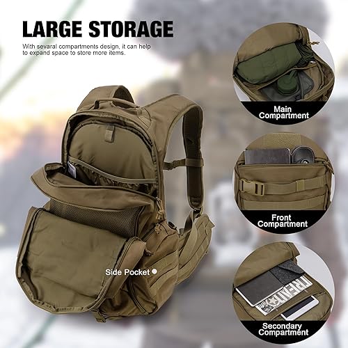 Vista 5 de Mardingtop - Mochila táctica de 28L para hombres con parche de velcro, Caqui