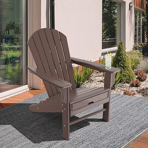 Miniatura 2 de Giantex Adirondack - Silla resistente a la intemperie, sillas para hogueras de exterior de polietileno de alta densidad con otomana retráctil,