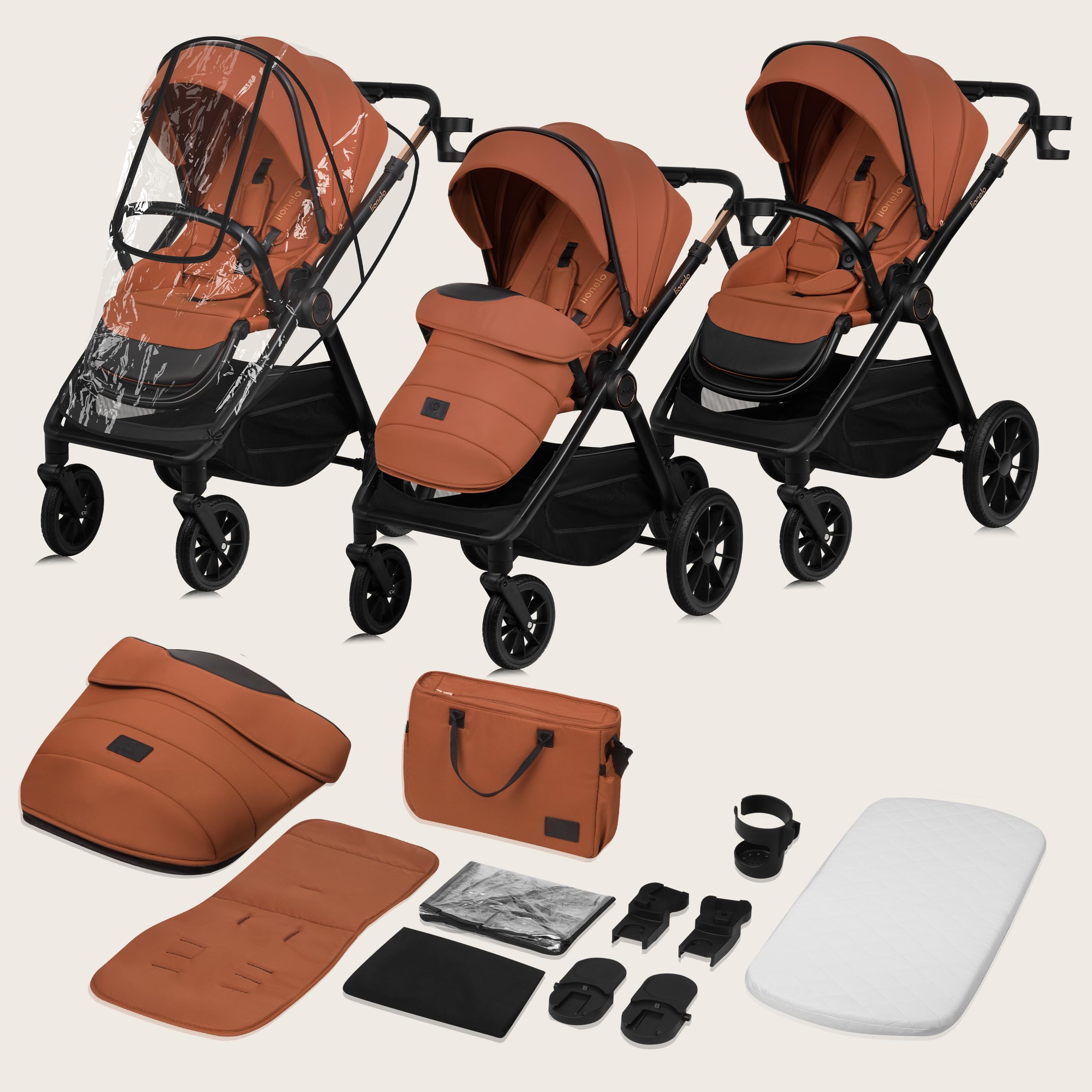 LIONELO LAYLA 3 in 1 Passeggino combinato Passeggino da 0 a 48 mesi fino a 22 kg, Navicella fino a 9 kg, Seggiolino auto fino a 13 kg, AiryDots, Ruote in PU girevoli a 360°, Sospensione completa