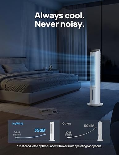 Miniatura 6 de Dreo Enfriador evaporativo de pantano de aire, ventiladores de pie de 40 pulgadas que soplan aire frío, ventilador de enfriamiento oscilante sin