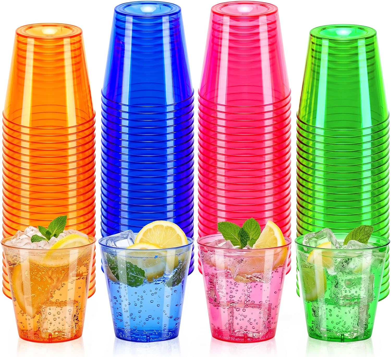 50 Pack 1oz Neon Plastic Shot Cups - Vibrant Party Cups for Jello Shots, Cocktails, Birthday Party, Wedding, House Parties - Disposable Mini Tasting Cups