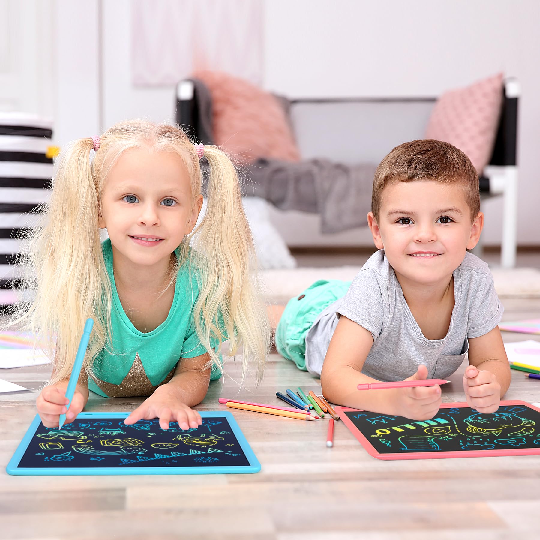 Tableta de escritura LCD para niños, tablero de dibujo colorido de 15 pulgadas, almohadilla de dibujo educativo de aprendizaje para niños, regalo de cumpleaños de Navidad para niñas de 3, 4, 5, 6, 7, 6