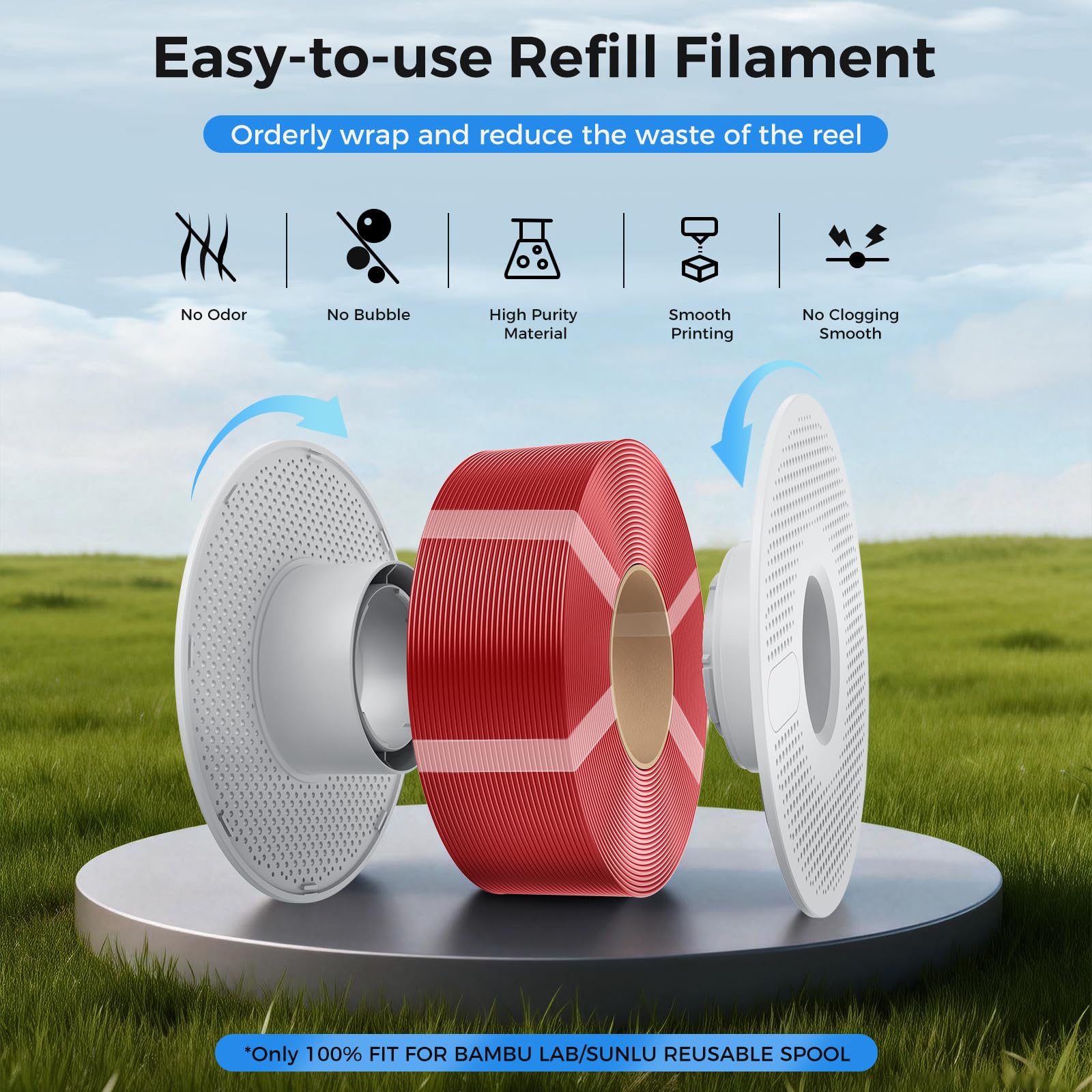 Creality Refill PETG Filament, Resistente y Duradero, Precisión Dimensional de 1,75mm±0,03mm, para Bobinas Reutilizables de Bambu Lab, Filamento para Impresoras 3D, 4kg (8,8lb), Negro Blanco Rojo Azul