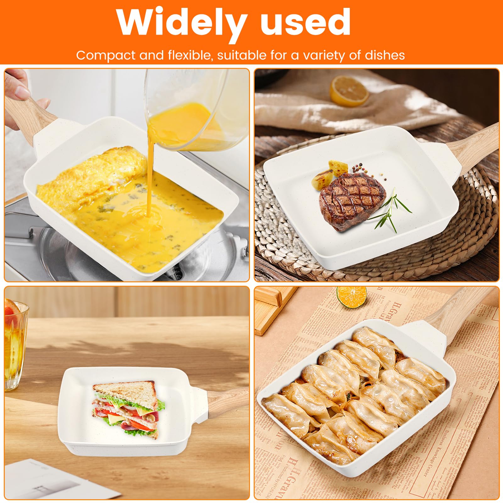 Poêle Tamagoyaki Japonaise Anti-adhésive CTDMJ – Induction & Tous Feux + Spatule Silicone, Poignée Amovible