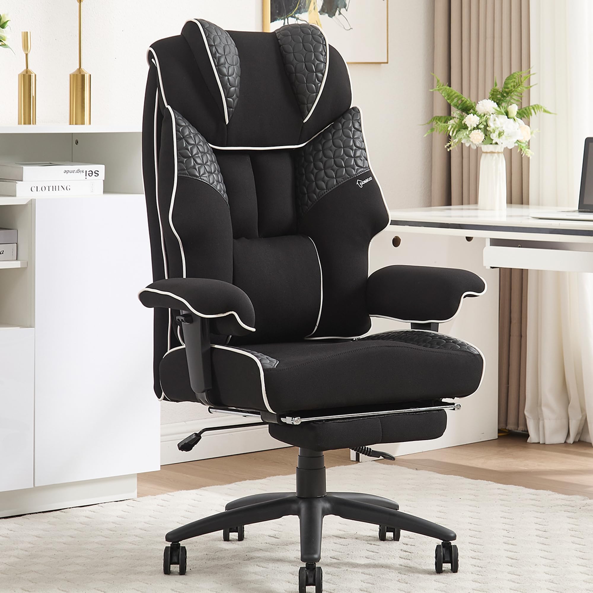 Big and Tall Office Chair with Footrest, High Back Ergonomic Home Desk Chair with Wide Seat and Lumbar Support for Pain Relief, 450 Lbs Capacity