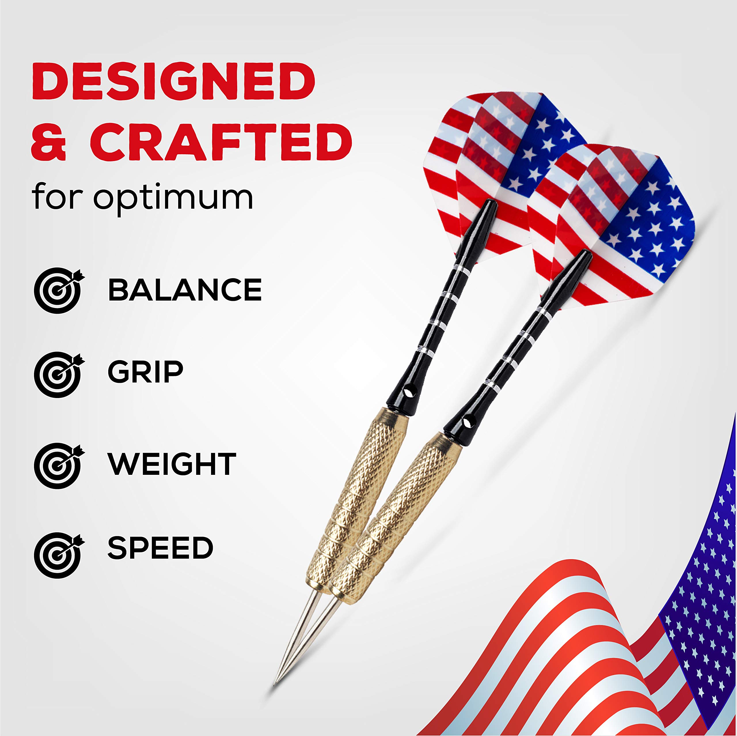 Steel Tip Darts Set with Aluminum Metal Darts Shafts, Brass Barrels and