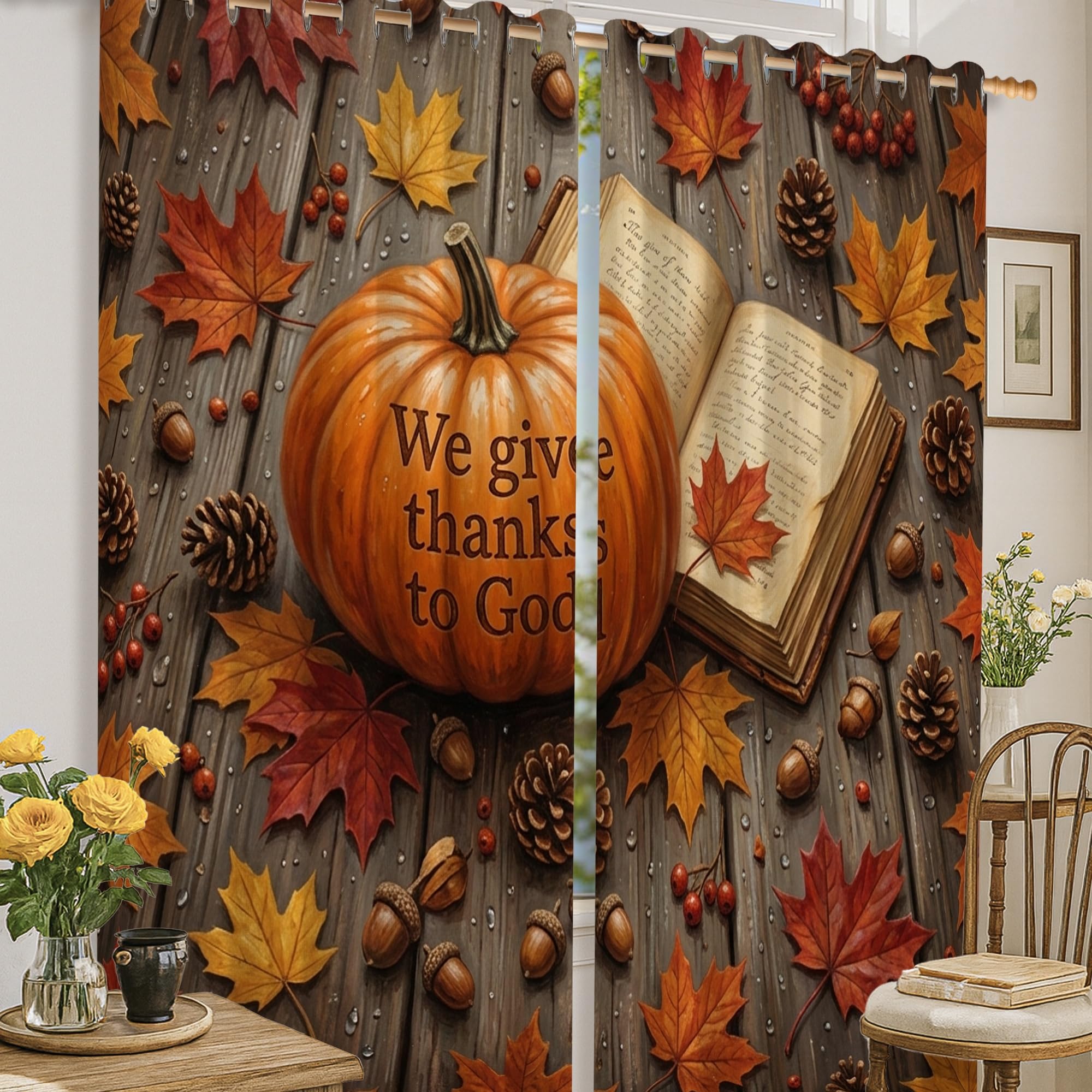 Rideaux occultants citrouilles orange feuilles de pin lavables en machine